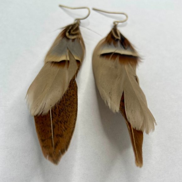 Boho Brown Feather Earrings - Picture 5 of 5